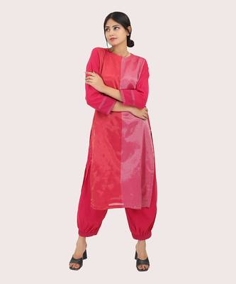 Pink woven cotton zari kurta set 1
