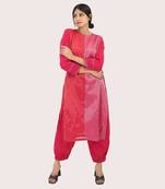 Pink woven cotton zari kurta set