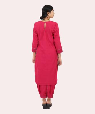Pink woven cotton zari kurta set 4