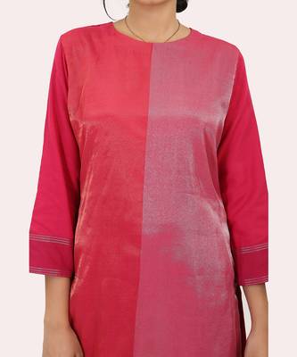 Pink woven cotton zari kurta set 5