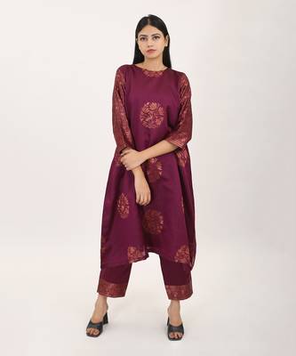 Purple silk brocade kurta set 1