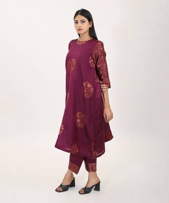 Purple silk brocade kurta set 2