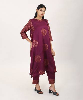 Purple silk brocade kurta set 3