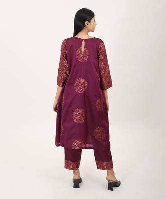 Purple silk brocade kurta set 4