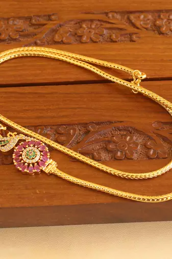 Gold platted cz kempu peacock moppu chain