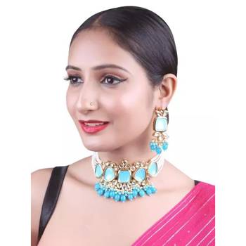 Indian gold plated kundan bridal choker fashion ethnic necklace jewellery set for women 1