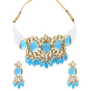Indian gold plated kundan bridal choker fashion ethnic necklace jewellery set for women 2