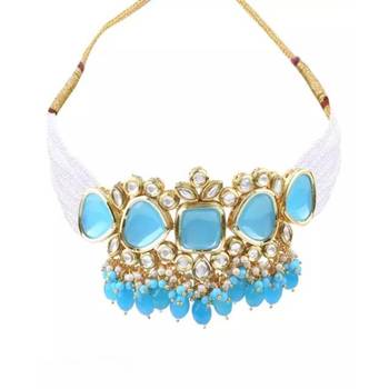 Indian gold plated kundan bridal choker fashion ethnic necklace jewellery set for women 3
