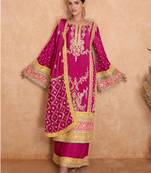 Pink Embroidered Chinnon Stitched Straight Suit Up To 42" Size