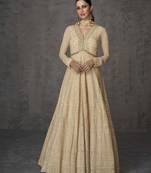 Beige Embroidered Georgette Stitched Gown Free size full stitched Up To 42" Size
