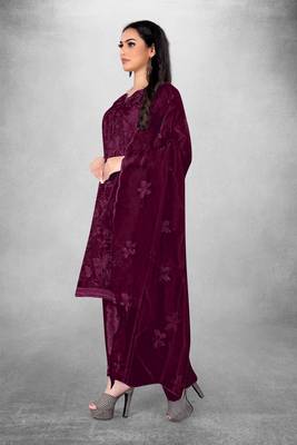 Wine embroidered organza semi stitched churidar ethnic-suits 2