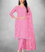 Pink embroidered organza semi stitched churidar ethnic-suits