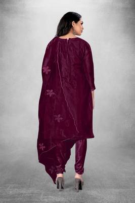 Wine embroidered organza semi stitched churidar ethnic-suits 4