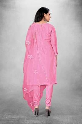Pink embroidered organza semi stitched churidar ethnic-suits 4