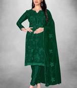 Green embroidered organza semi stitched churidar ethnic-suits