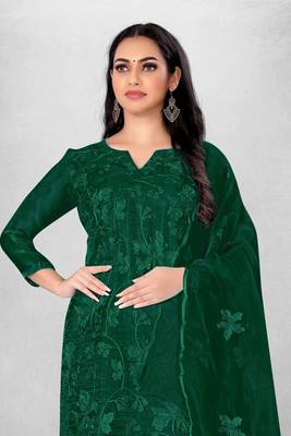 Green embroidered organza semi stitched churidar ethnic-suits 3