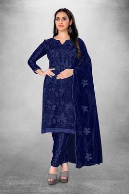Blue embroidered organza semi stitched churidar ethnic-suits 1