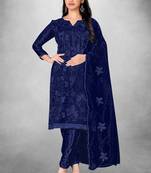 Blue embroidered organza semi stitched churidar ethnic-suits