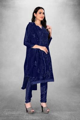 Blue embroidered organza semi stitched churidar ethnic-suits 2