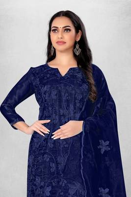 Blue embroidered organza semi stitched churidar ethnic-suits 3
