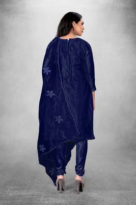 Blue embroidered organza semi stitched churidar ethnic-suits 4