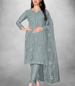 Grey embroidered organza semi stitched churidar ethnic-suits