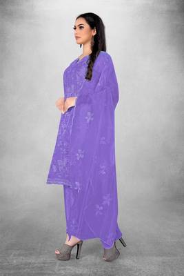 Violet embroidered organza semi stitched churidar ethnic-suits 2
