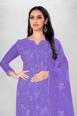 Violet embroidered organza semi stitched churidar ethnic-suits 3