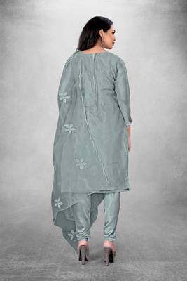 Grey embroidered organza semi stitched churidar ethnic-suits 4