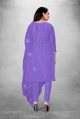 Violet embroidered organza semi stitched churidar ethnic-suits 4
