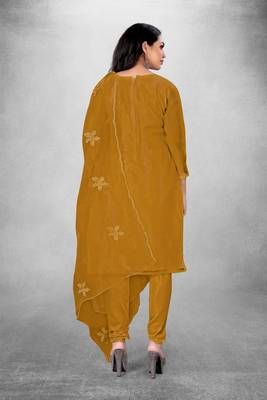 Mustard embroidered organza semi stitched churidar ethnic-suits 4