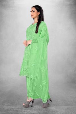 Green embroidered organza semi stitched churidar ethnic-suits 2