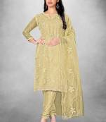 Beige embroidered organza semi stitched churidar ethnic-suits