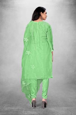 Green embroidered organza semi stitched churidar ethnic-suits 4
