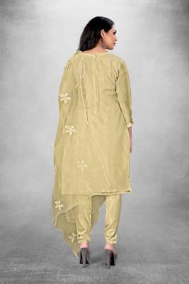 Beige embroidered organza semi stitched churidar ethnic-suits 4