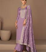 Levender Embroidered Silk Semi Stitched Straight Suit Up To 42" Size
