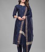 Cayorii Women's Blue Cotton Silk Kurta with Pant And Dupatta