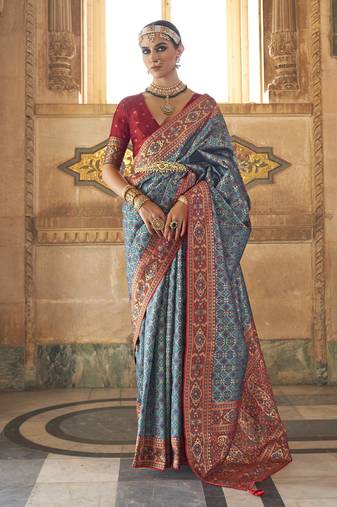 Elora Soft Silk Jacquard Faux Banarasi Weaving Saree For Women Satrani Blue   