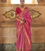 Elora Soft Silk Jacquard Faux Banarasi Weaving Saree For WomenHot Pink  