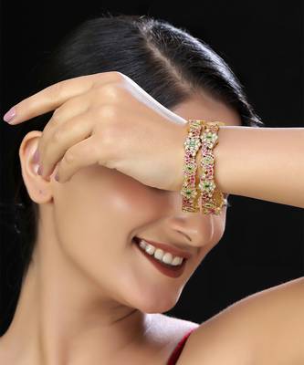 Gold finish red kundan bangles 1