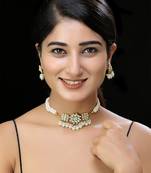 Gold finish white kundan choker set
