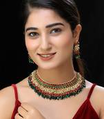 Gold finish multicolor kundan necklace set