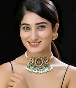 Gold finish multicolor kundan choker set