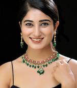 Red and green kundan necklace set