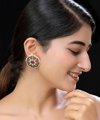 Gold finish multicolor kundan studs 1