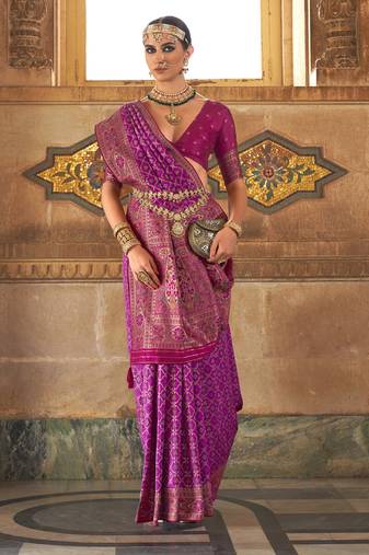 Elora Soft Silk Jacquard Faux Banarasi Weaving Saree For WomenPurple  