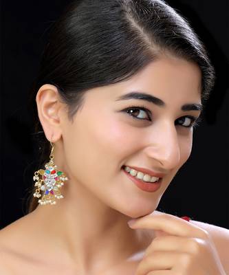 Gold finish multicolor kundan danglers 1