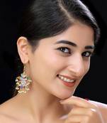 Gold finish multicolor kundan danglers