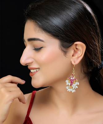 Gold finish pink kundan danglers 1