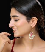 Gold finish pink kundan danglers